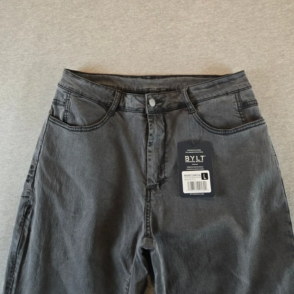 BYLT Coolflex Denim Jogger Mens Size L Washed Charcoal Stretch Tapered NEW!